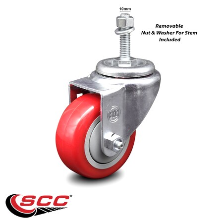 Service Caster 3 Inch Red Polyurethane Wheel Swivel 10mm Threaded Stem Caster SCC SCC-TS20S314-PPUB-RED-M1015